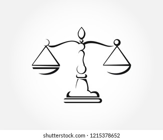 Justice scale vector. Hand drawn stylized lines lawyer symbol.