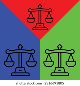 Justizskala, Vektorsymbol, Linealer Stil, einzeln auf weißem Hintergrund.