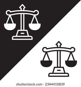 Justice Scale Vector Icon, Lineal style, isolated on Black and white Background.