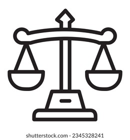 Justice Scale Vector Icon, Lineal style, isolated on Black and white Background.