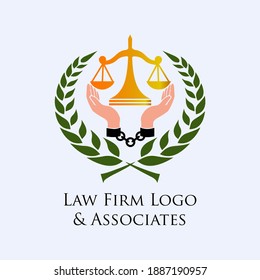 Justice Scale With Wreath and Hands in Handcuffs Logo Concept