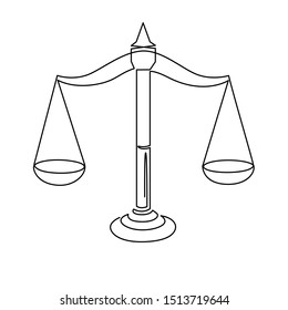 Justice scales continuous one line drawing. Weight balance symbol outline. Libra or law identity concept simple vector illustartion isolated on white background. Minimalistic contour art