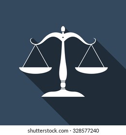 Justice scales flat icon with long shadow. Vector Illustration