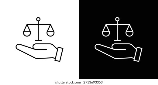 Justice scales in Hand icon vector logo outline. thin line symbols