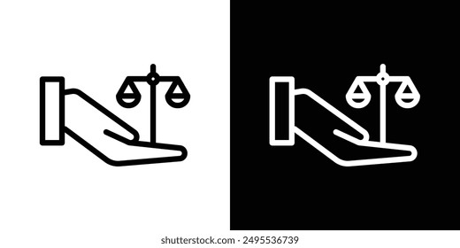 Justice scales in Hand line icon vector illustration set.
