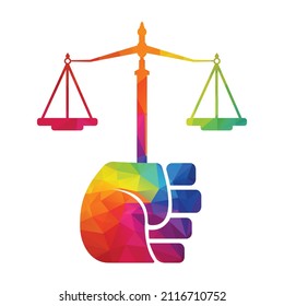 Justice Scales in Hand logo template design. Revolution justice logo concept.