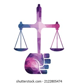 Justice Scales in Hand logo template design. Revolution justice logo concept.	