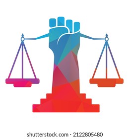 Justice Scales in Hand logo template design. Revolution justice logo concept.	