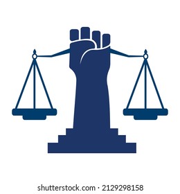 Justice Scales in Hand logo template design. Revolution justice logo concept.	