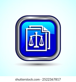 Justice Scales Icon Design Illustration, Legal and Justice Law Icon For Apps and Websites, Blue Color Square Button Design