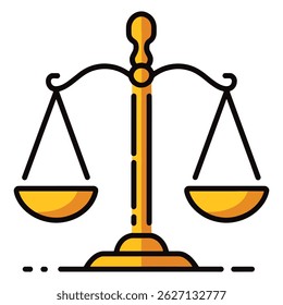 Justice scales icon in flat design. Law balance symbol representing Libra, ideal for legal, justice, and equality themed illustrations.