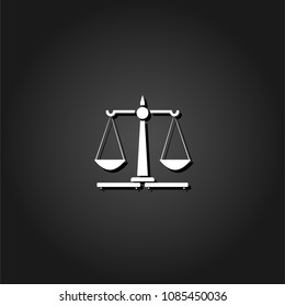 Justice Scales icon flat. Simple White pictogram on black background with shadow. Vector illustration symbol