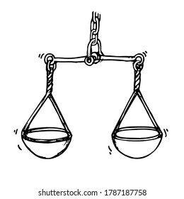 Justice scales icon. Law balance symbol. Libra in line design. Hand drawn vector illustration.