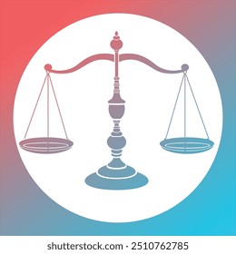 Ícone de escala de Justiça. Símbolo de equilíbrio da lei. Libra em design plano. Ilustração vetorial