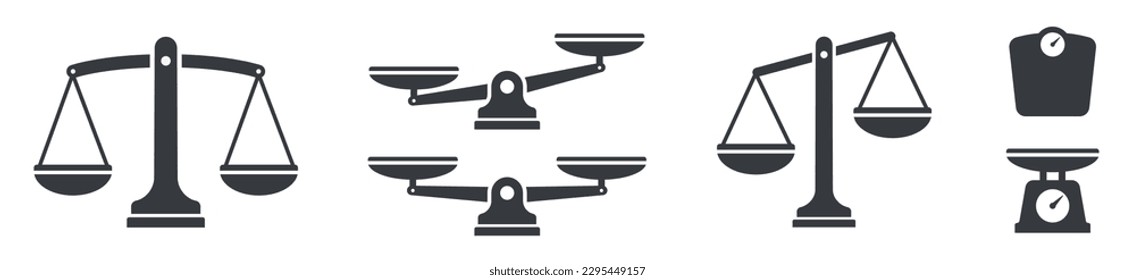 Justice scales icon. Scales icon. Law scale icon. Scales. Libra icon. Flat style.