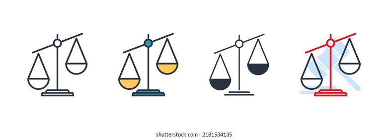 Justice scales icon logo vector illustration. Judgement scale symbol template for graphic and web design collection