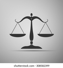 Justice scales icon on grey background. Vector Illustration