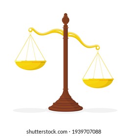The Justice Scales icon. The symbol of the balance of the law. Scales in a flat design isolated on a white background.