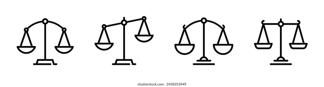 Justice scales icons set. Scales icon set. Law scales icon. Libra icon.