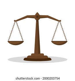 Justice scales. Isolated black icon on white background, symbol of justice and law. Vector illustration flat design.