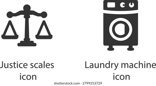 Justice scales and laundry machine icon vector illustration