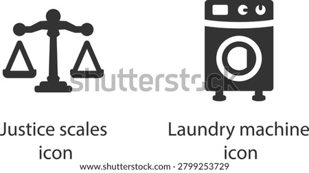 Justice scales and laundry machine icon vector illustration