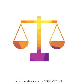 Justice scales lawyer logo, Scales of Justice sign icon. Court of law symbol, Abstract graphic icon, logo design template, symbol for company. low poly style.