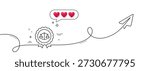 Justice scales line icon. Continuous line with share plane. Judgement award sign. Legal law symbol. Hearts rate review in speech bubble. Justice scales single line ribbon. Loop curve pattern. Vector