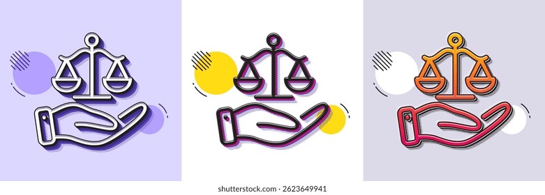 Justice scales line icon. Halftone dotted pattern. Gradient icon with grain shadow. Judgement scale sign. Legal law symbol. Line justice scales icon. Various designs. Vector