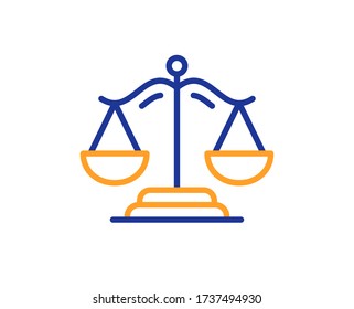 Justice scales line icon. Judgement scale sign. Legal law symbol. Colorful thin line outline concept. Linear style justice scales icon. Editable stroke. Vector
