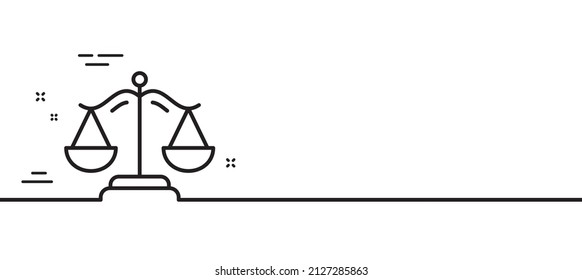 Justice Scales Line Icon. Judgement Scale Sign. Legal Law Symbol. Minimal Line Illustration Background. Justice Scales Line Icon Pattern Banner. White Web Template Concept. Vector