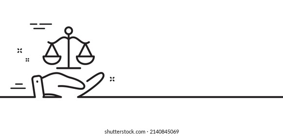 Justice Scales Line Icon. Judgement Scale Sign. Legal Law Symbol. Minimal Line Illustration Background. Justice Scales Line Icon Pattern Banner. White Web Template Concept. Vector