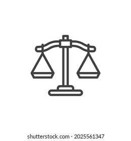 Justice Scales line icon. linear style sign for mobile concept and web design. Balance scales outline vector icon. Symbol, logo illustration. Vector graphics