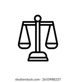 Justice scales linear icon. Thin line illustration. Equality. Judgement. Contour symbol. Vector isolated outline drawing. Editable stroke