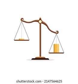 Justice scales not weight balance. Unfair judgment. Advantage of the rich. inequality