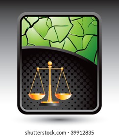 justice scales on green cracked backdrop