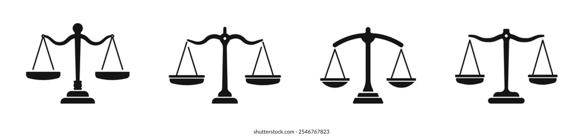 Justice scales silhouette. Scales icon in flat style. Libra symbol, balance sign. Justice scales. Judgement. Scales of justice