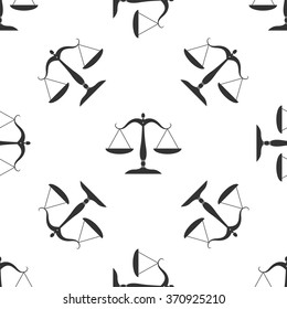 Justice scales silhouette icon seamless pattern on white background. Vector Illustration