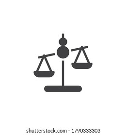 Justice scales vector icon. filled flat sign for mobile concept and web design. Balance Scales glyph icon. Symbol, logo illustration. Vector graphics