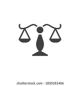 Justice scales vector icon. filled flat sign for mobile concept and web design. Libra glyph icon. Law balance symbol, logo illustration. Vector graphics
