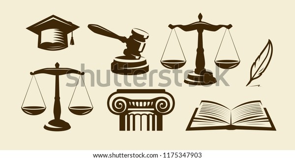 Ensemble D Icones De Justice Avocat Avocat Image Vectorielle De Stock Libre De Droits