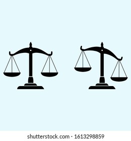 Justice Set Scales Silhouette. Flat Vector Icon