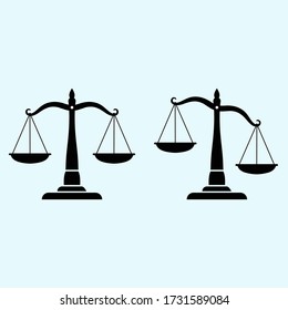 Justice set scales silhouette. Flat vector icon