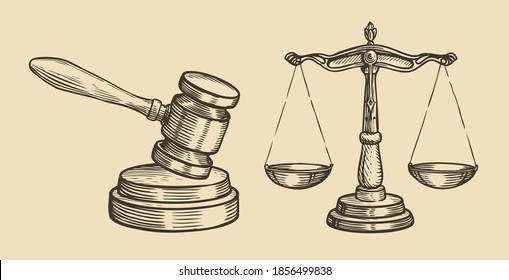 Justice sketch. Jurisdiction, business concept vintage vector