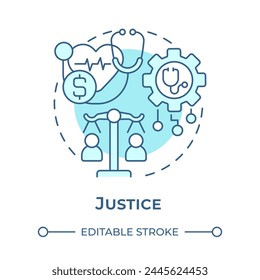 Justice soft blue concept icon. Principle of bioethics. Equality in healthcare industry and medicine. Round shape line illustration. Abstract idea. Graphic design. Easy to use in presentation