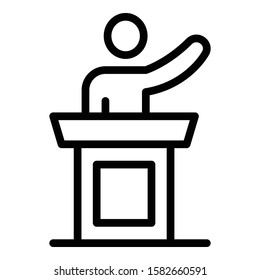 Icono del altavoz de justicia. Icono vectorial del altavoz de justicia de esquema para diseño web aislado en fondo blanco