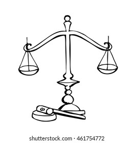 Justice symbol. Hand drawn vector stock illustration. Black and white whiteboard drawing.