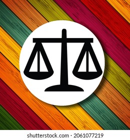justice symbol, legal scale vector. modern flat illustration on colorful wooden background