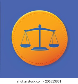 Justice symbol on yellow button,vector