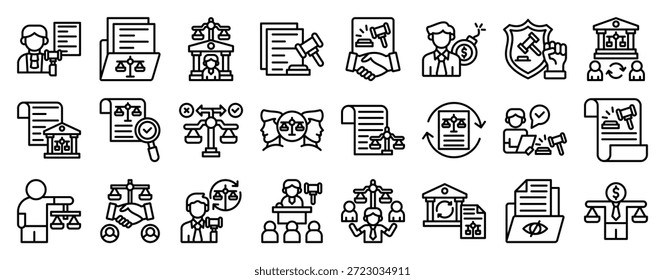 Justice System Icon Collection Set. Clean Outline Vector Icons